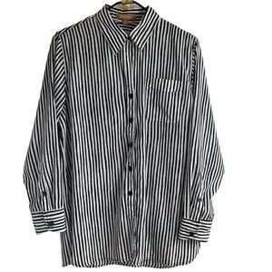 Ellen Tracy‎ Black &White Stripe Blouse Women's Medium Lng Sleeve